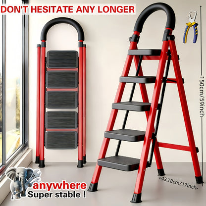 Folding Step Stool Ladder Steel with Anti-Slip Wide Treads & Handrails, Safety Lock, Portable Multi-Step Ladder for Home