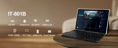 Android Tablet 10.1-Inch 2-in-1 with Android 14, Octa-Core CPU, WiFi 6 and 128GB Internal Storage
