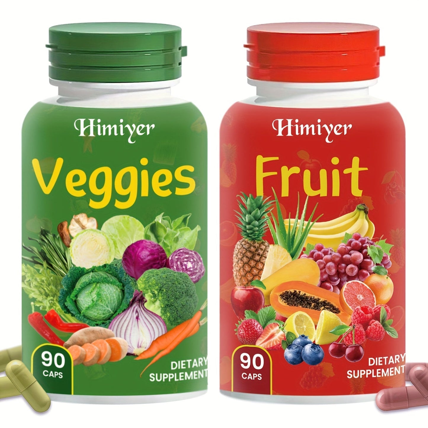 Superfood Capsules Fruits & Vegetables, 90 Fruit + 90 Veggie Capsules per Set for Bath Time, Home Spa and Personal Care