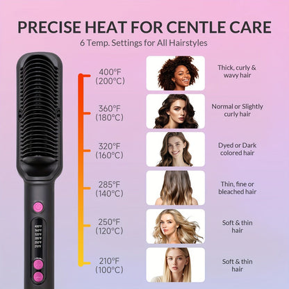 OD-6801 Black or OD-6806 Rose-Gold Heated Straightening Brush with Display, Glove and Three-Button Controls