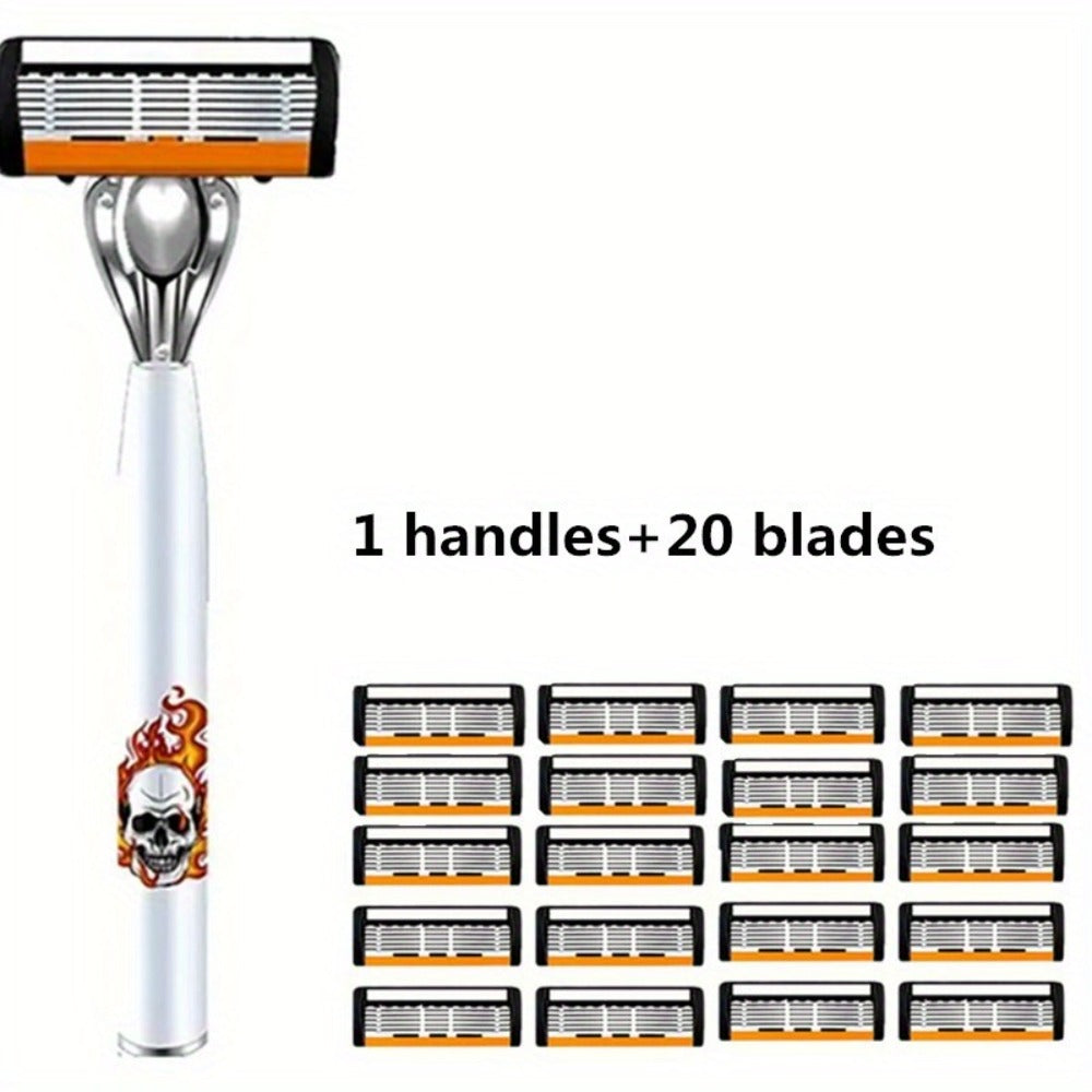 Men's Safety Razor with Replacement Blades - Anti-Slip Stainless Steel Handle Shaver for Beard & Sideburns
