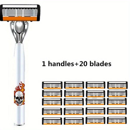 Men's Safety Razor with Replacement Blades - Anti-Slip Stainless Steel Handle Shaver for Beard & Sideburns
