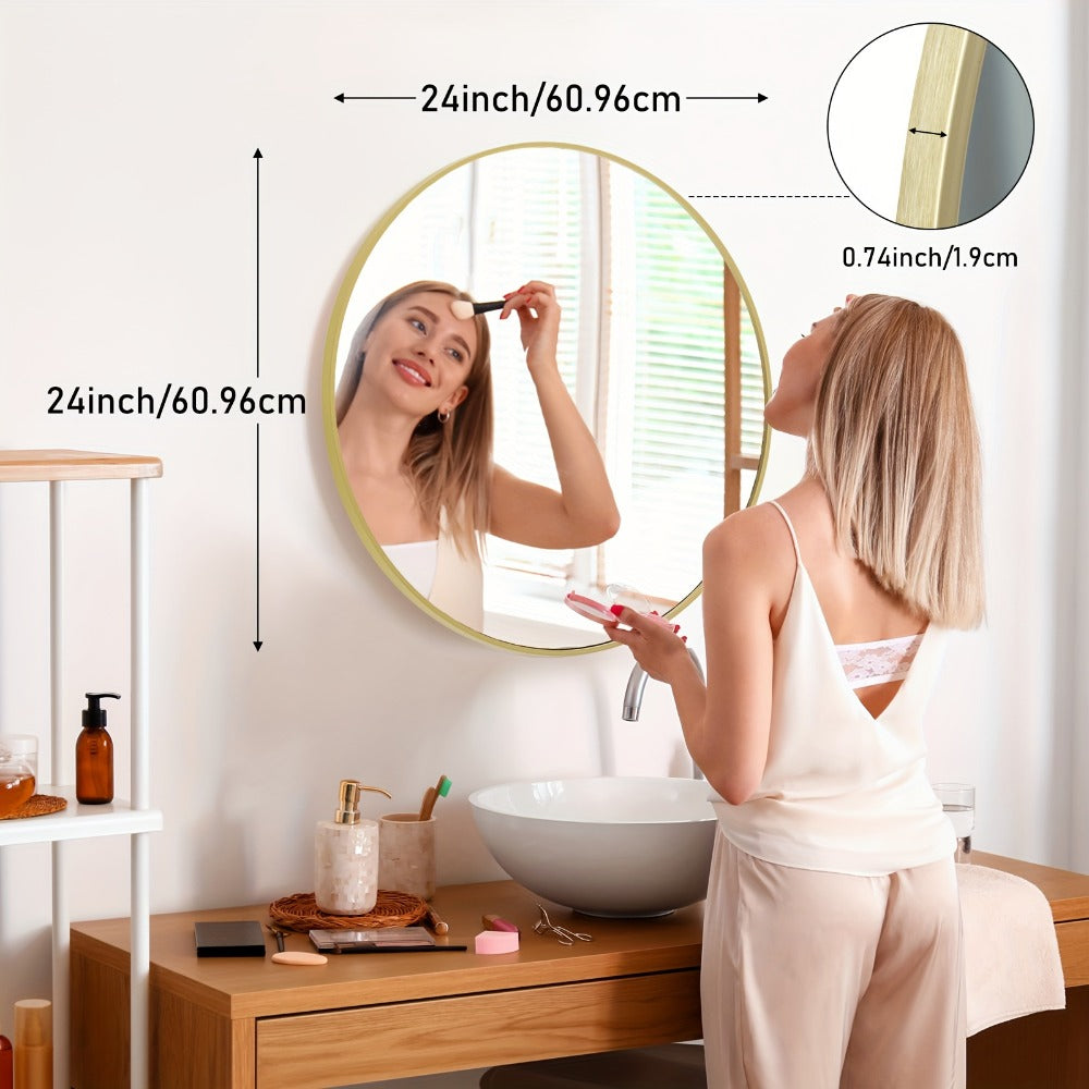 Round Wall Mirror Aluminum Alloy Frame, Modern Circle Mirror for Bedroom, Bathroom & Living Room