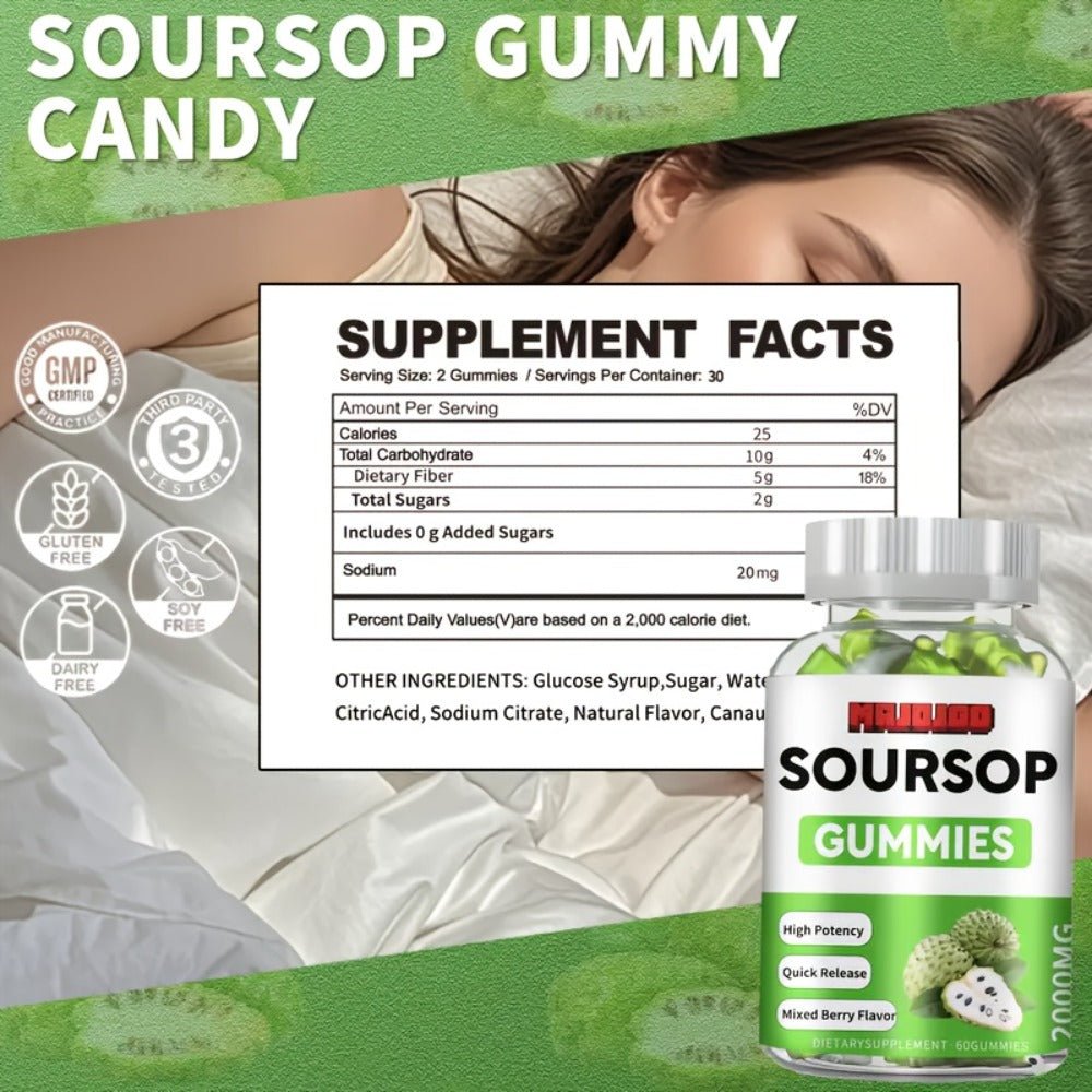Soursop Graviola Gummies 2000mg, 60 Count Antioxidant Supplement for Men & Women, Supports Digestion & Immune Health