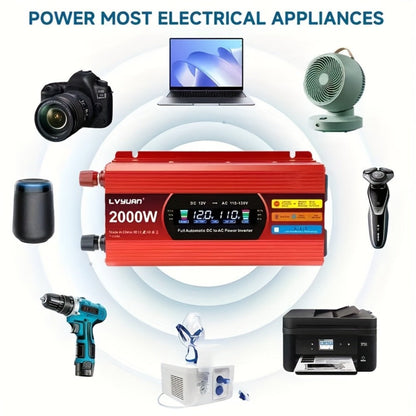 Multi-Format Car Power Inverter with 200W, 1000W or 3000W Labels in Red and Black Options for Vehicles