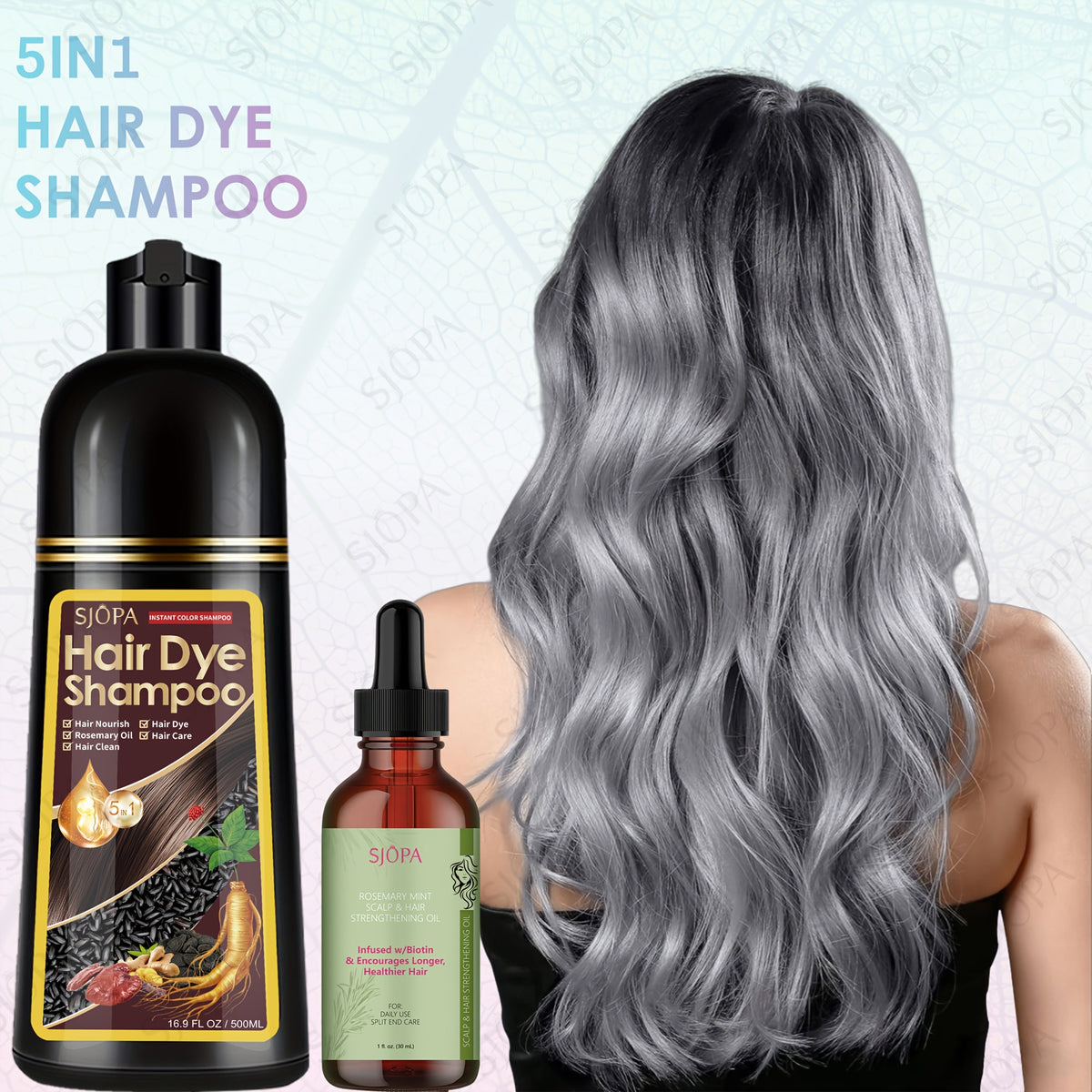 Hair Dye Coloring Shampoo 5-in-1 Upgraded with Hibiscus Oil, Squalane & Glycerin – Quick Color & Nourishing, Gentle Skin-Safe Formula