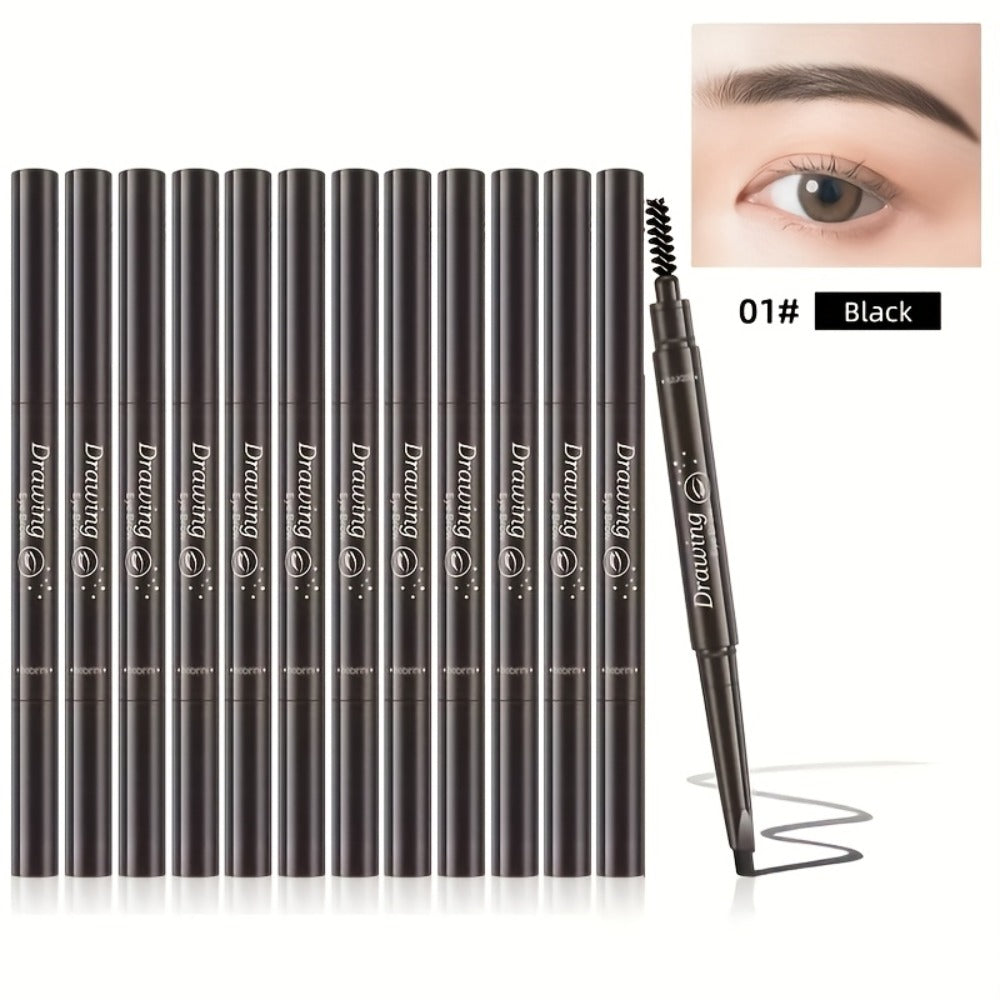 Eyebrow Pencil 12-Pack Double-Ended Waterproof – Automatic Twist-Up Brow Pencil with Spoolie Brush, 4 Natural Shades