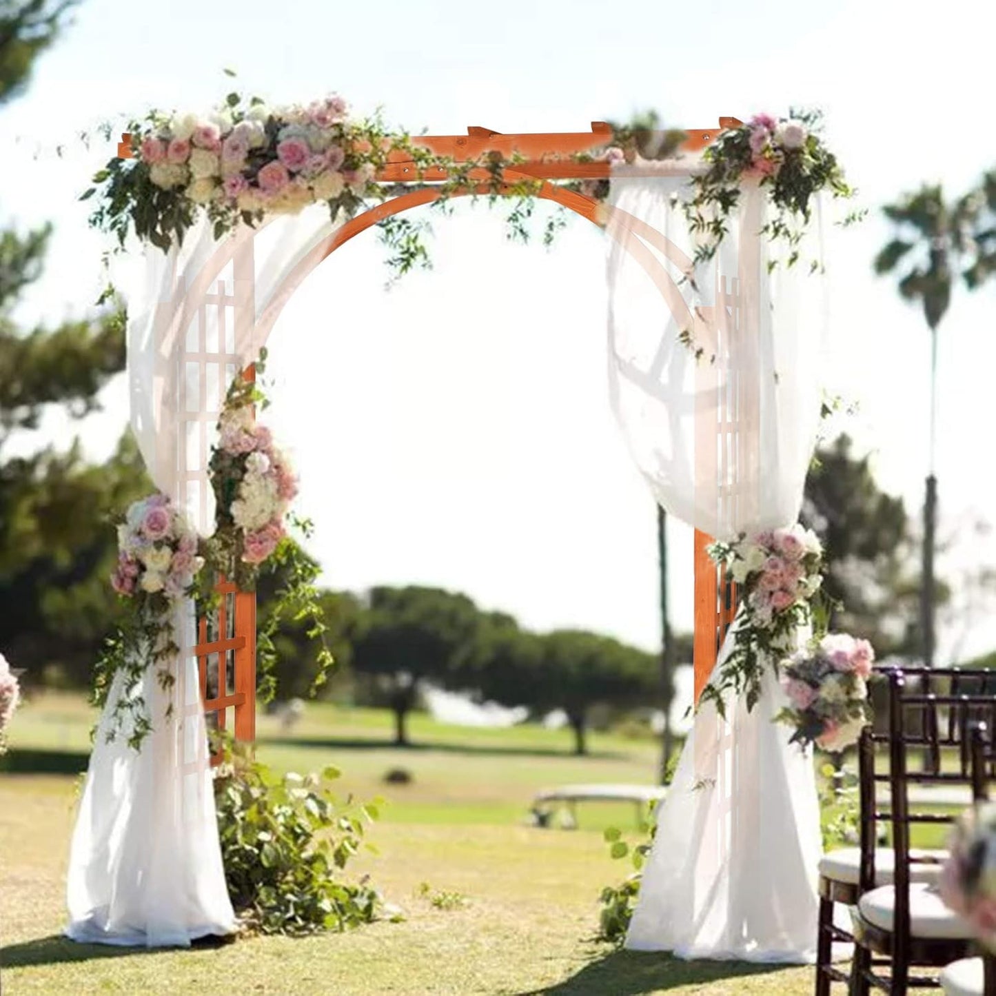 Teak Wood Pergola Arbor 85" Wedding Arch Garden Climbing Trellis for Garden, Patio and Yard Use