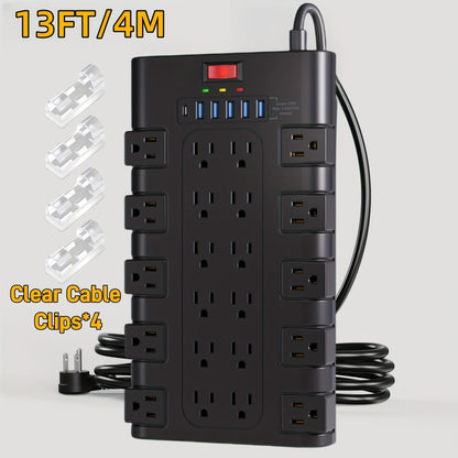 Surge Protector Extension Cord Flat Plug 2100 Joules with Control Switch Status Indicator for an Everyday Personal Care Routine