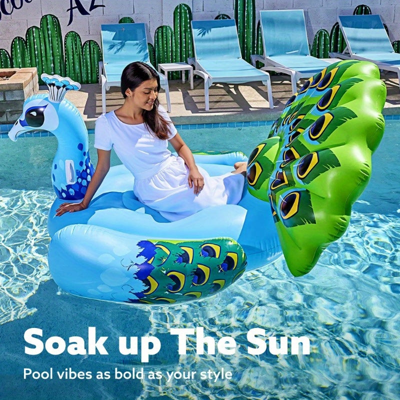 Pool Float Peacock-Shaped Two-Person Raft, 66 x 62 x 48 Inches, 0.30mm PVC and 400lb Listed Capacity