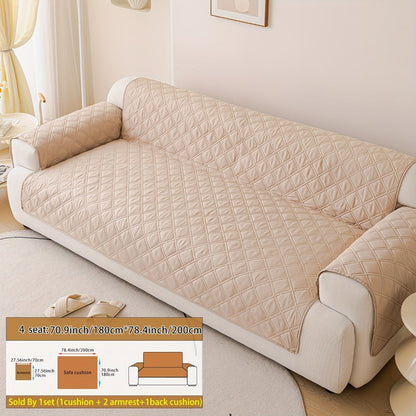 Sofa Cover Three-Piece Soundwave Embossed Set with Sofa Panel, Two Armrest Covers and Backing Mat