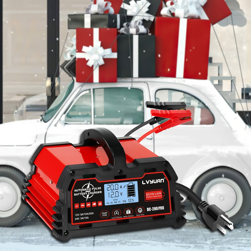 Smart Battery Charger Maintainer 12V 20A 24V 10A 8-Stage with Temperature Compensation for LiFePO4 Lead Acid Car Truck Motorcycle Boat