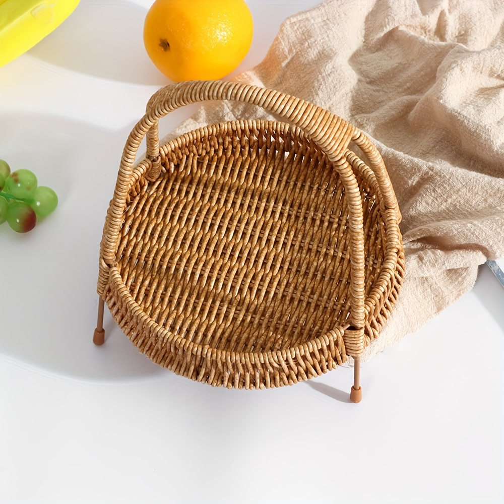 Wire Frame Storage Basket with Imitation Rattan Weave and Iron Structure, 8.66 x 7.87 x 7.87 Inch