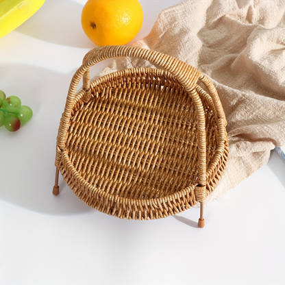 Wire Frame Storage Basket with Imitation Rattan Weave and Iron Structure, 8.66 x 7.87 x 7.87 Inch
