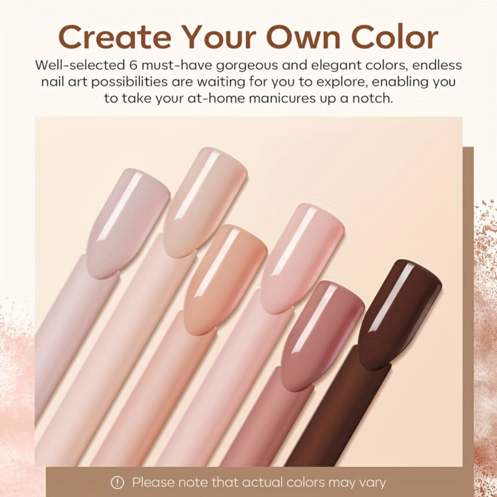 Nude Dipping Powder Set 6 Colors Light Beige Brown Neutral Shades Odorless Acrylic Nail Powder for French