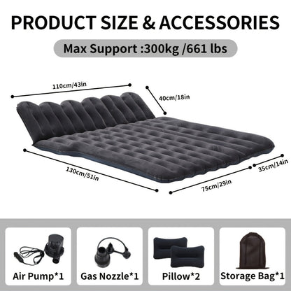 SUV Air Mattress for Camping Inflatable Car Bed with Air Pump 2 Pillows Flocking Surface Portable Sleeping Pad for SUV Backseat Road Trip