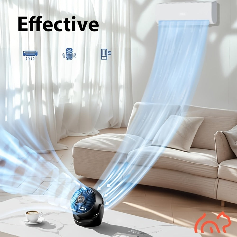 Portable Fan USB-Rechargeable Five-Speed Model with Desk, Wall, Ceiling and Hanging Placement Options