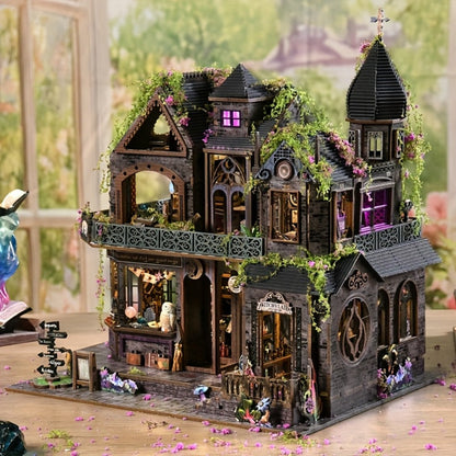 3D Wooden Puzzle Magic Castle Model Kit – DIY Assembly with Owl, Magic Hat & Flowers, Bookshelf Desk Decoration