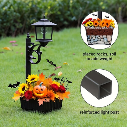 Solar Lamp Post Light with Flower Pot 2-in-1 – Waterproof Wall Mounted or Standalone Decorative Garden Lantern for Lawn, Yard