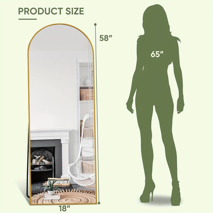 Full Length Mirror Floor Mirror Freestanding 58x18 Inch Arched Full Body Mirror Wall Mounted for Entryways, Bedrooms and Living Spaces