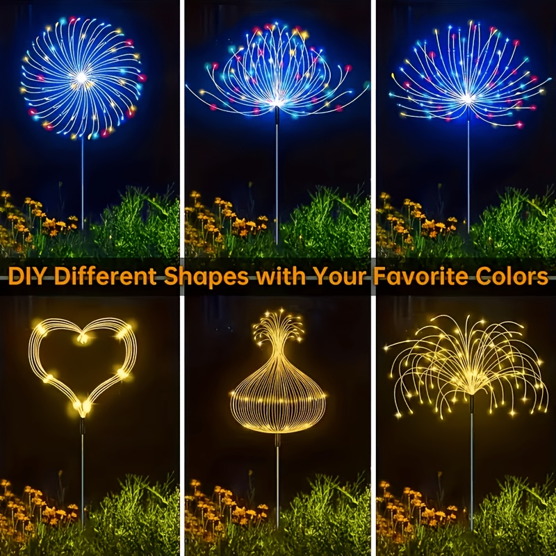 Solar Garden Lights Firework Stakes with 240-640 LEDs, 8 Modes, 4/8 Packs and Three Light Colors