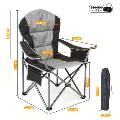 Heavy Duty Folding Camping Chair 600 Lbs Capacity – Padded Seat, Insulated Cooler Bag, Organizer Pockets & 2 Cup Holders for Camping, Beach