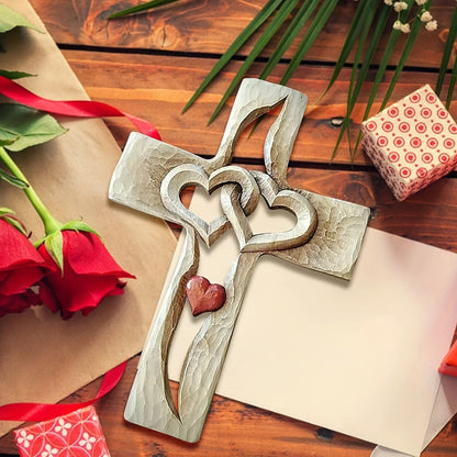 Cross Wall Decor Resin Handcrafted Hearts Intertwined Love Cross, Decorative Wall Cross for Living Room Bedroom Home Decor