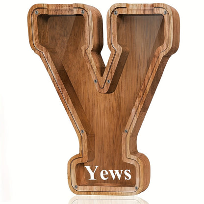 Personalized Wooden Piggy Bank for Kids – A-Z Alphabet Letter Initial Coin & Bill Savings Bank for Boys & Girls