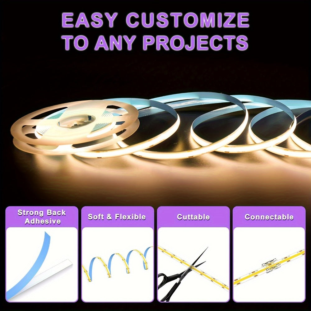 COB LED Strip Light Dimmable 32.8ft 10m, 8mm Ultra-Thin 24V High Density Flexible COB LED Tape Light with Dimmer Switch