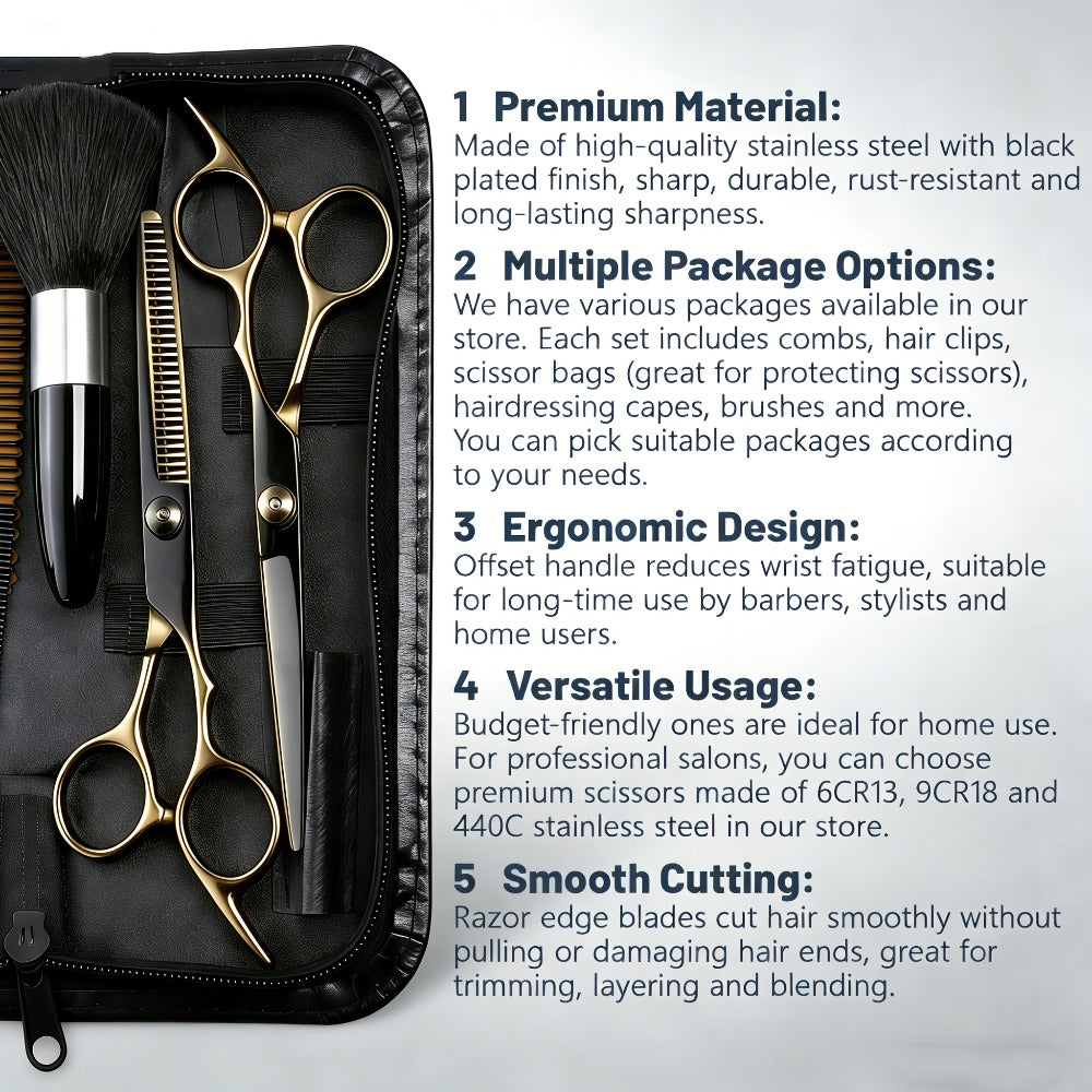 Hair Cutting Scissors Kit 13 Piece – Professional Barber Shears Set with Thinning Shears, Blending Scissors & Accessories