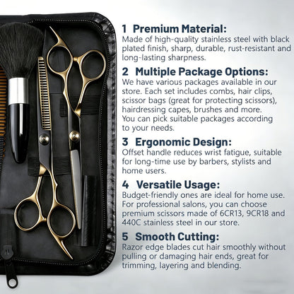 Hair Cutting Scissors Kit 13 Piece – Professional Barber Shears Set with Thinning Shears, Blending Scissors & Accessories