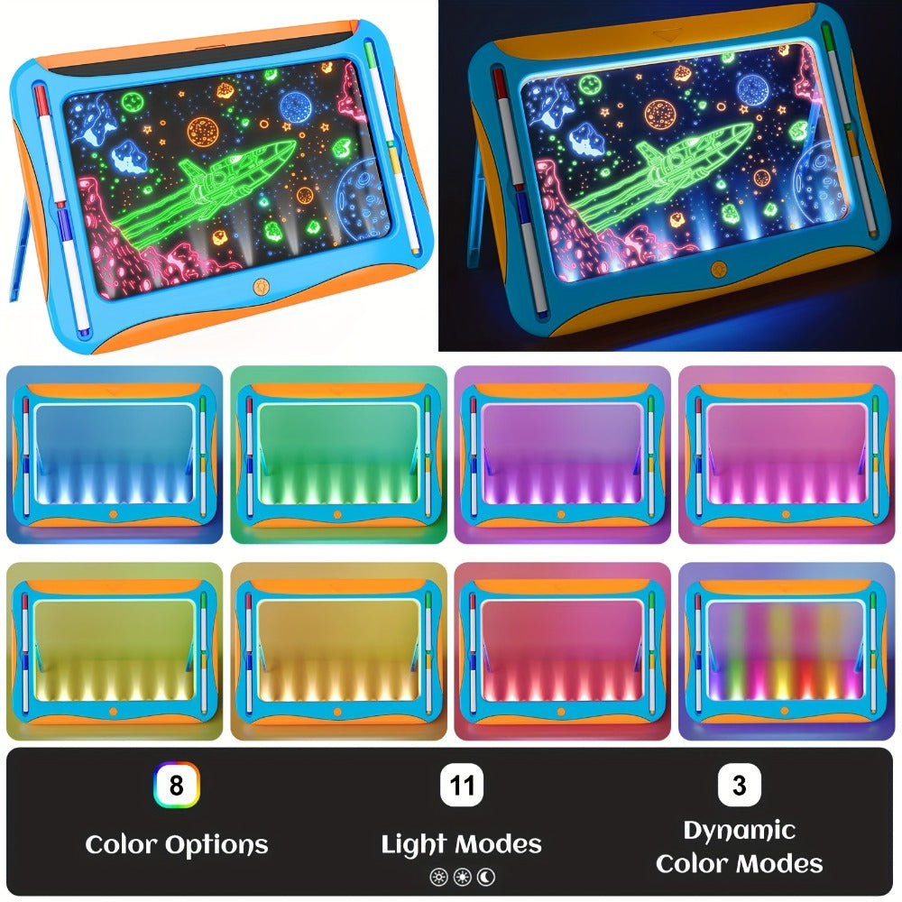 LED Light Up Drawing Board for Kids, 9 Double-Sided Tracing Cards 6 Markers Glow Doodle Travel Art Toy for Girls Boys Ages 3-8