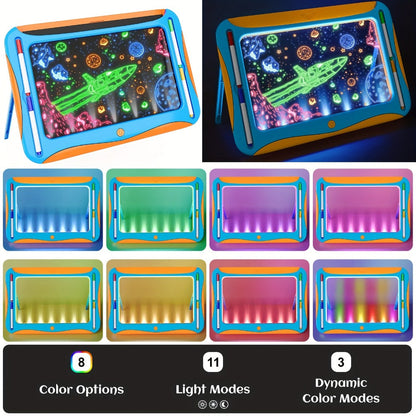 LED Light Up Drawing Board for Kids, 9 Double-Sided Tracing Cards 6 Markers Glow Doodle Travel Art Toy for Girls Boys Ages 3-8
