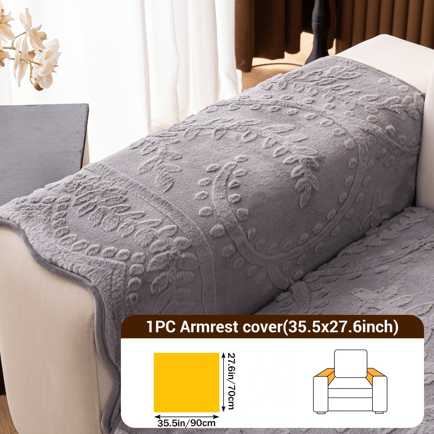 Sofa Cover Quilted Plush-Texture Panels in 35.5-Inch Width for 1 to 4 Seats, Backrest or Armrest