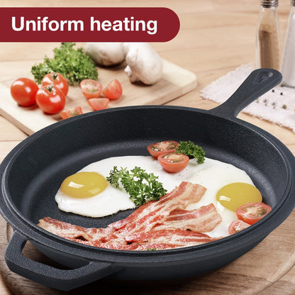 2-in-1 Cast Iron Dutch Oven with 26cm Deep Pot and Long-Handle Skillet Lid for Stovetop, Oven or Campfire