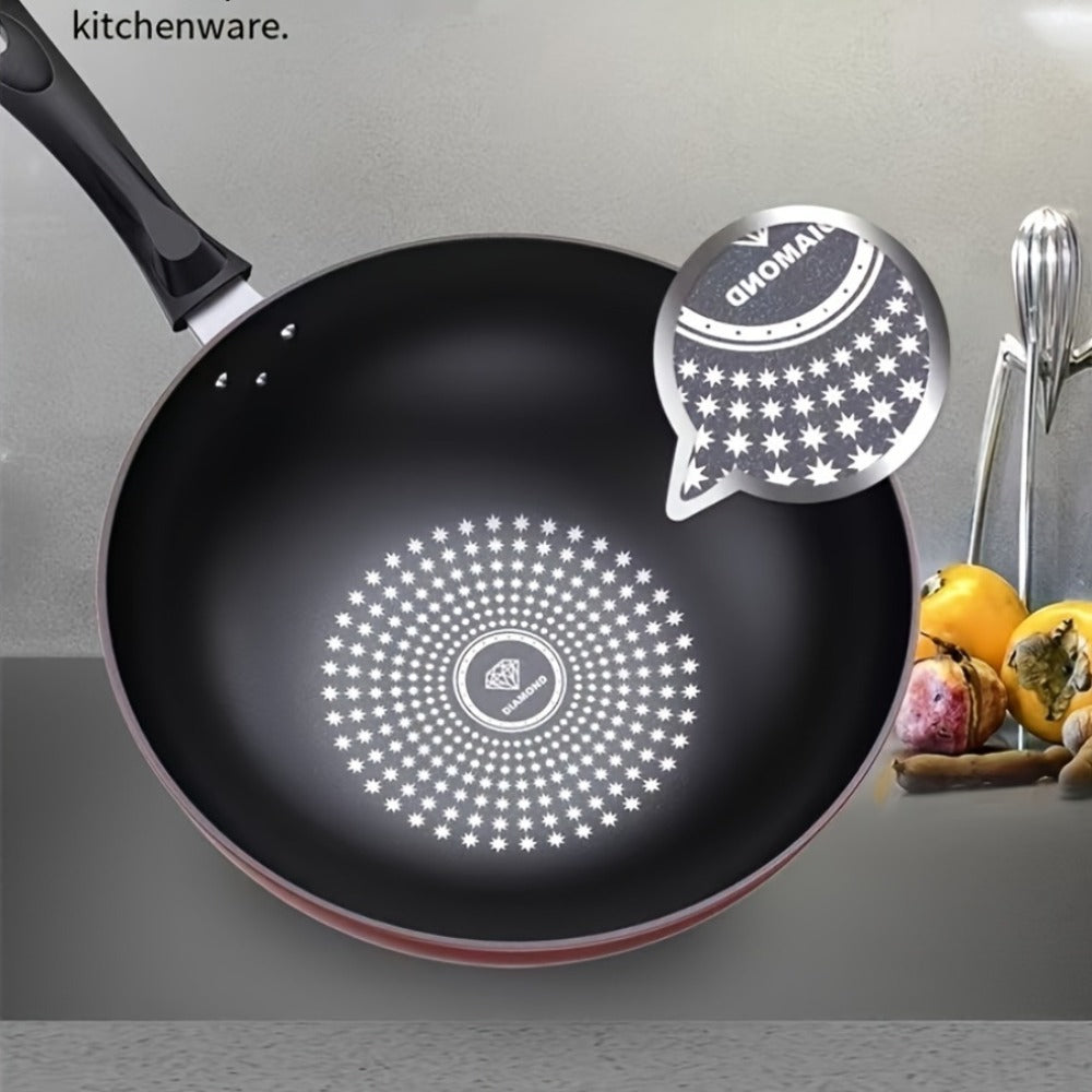 German Diamond Non-Stick Stir Fry Pan - Rice Stone Coating Smokeless Flat Bottom Wok for Induction Cooker Gas Stove