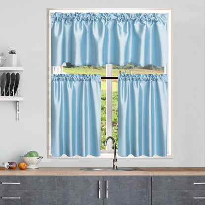 Three-Piece Faux Silk Window Curtain Set with Rod-Pocket Valance, Two 26 x 36-Inch Tiers and Eleven Colors