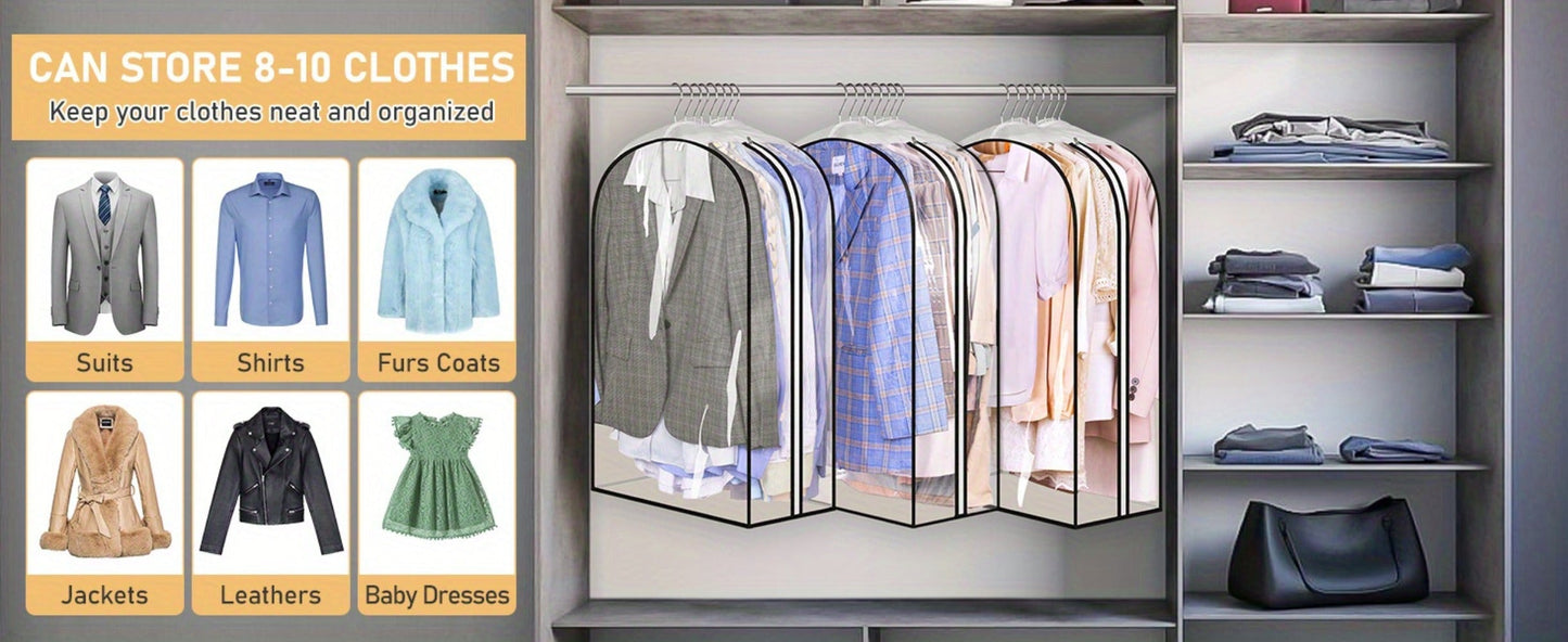 Garment Bags for Hanging Clothes, 3-Pack Transparent Suit Bags with Zipper, Heavy Duty EVA Coat Covers for Wardrobe Closet Storage