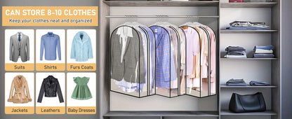 Garment Bags for Hanging Clothes, 3-Pack Transparent Suit Bags with Zipper, Heavy Duty EVA Coat Covers for Wardrobe Closet Storage