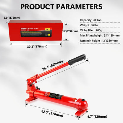 Porta Power Hydraulic Jack Kit 4 / 10 / 20 Ton, High Carbon Steel Body Repair Ram Set for Pulling Pushing Lifting Bending Straightening