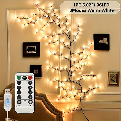 Fairy Lights with Remote, 96-LED Bendable Willow Branch Fairy Lights with USB Power, Remote Control and Eight Indoor Modes
