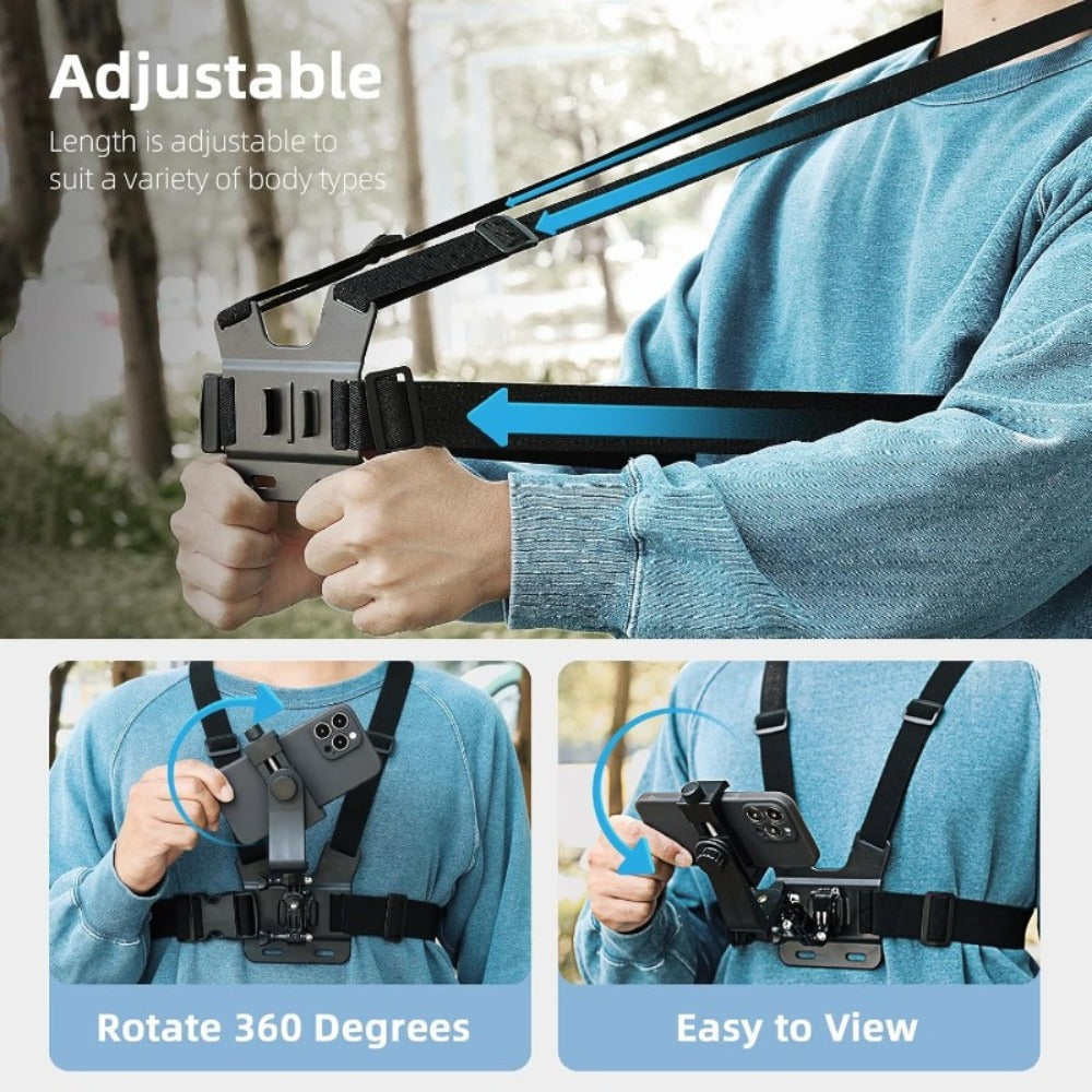Chest Mount Harness for GoPro Hero 13 12 11 10 9 8 – Adjustable POV Chest Strap for Insta360 X4 X3 DJI Osmo Action 4 3 iPhone Samsung Phone