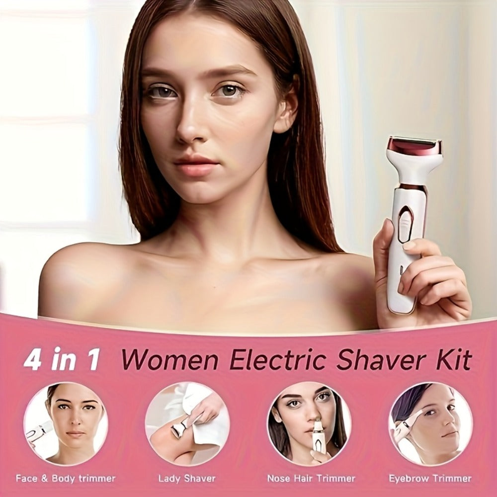 Electric Shaver for Women 4-in-1 Rechargeable Grooming Kit – Painless Hair Remover Eyebrow Trimmer Nose Hair Bikini Trimmer