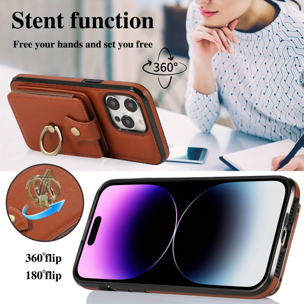 Phone Case Wallet with 2-3 Card Holder and Fold-Out Kickstand for Selected iPhone 12-16 Model Options