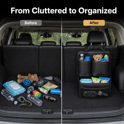 Car Trunk Organizer, Foldable PU Leather Multi-Pocket Bag with Bottle Slots, Adjustable Straps and 1- or 3-Piece Options
