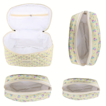Makeup Bag Four-Piece Quilted Cotton Floral Pouch Set in Five Styles for Travel, Vanity and Everyday Beauty Storage