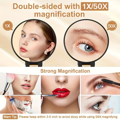 70X Magnifying Mirror Double-Sided 1X & 70X Zoom 360° Adjustable Handle – Handheld Desktop, for Makeup, Travel and Everyday Vanity Use