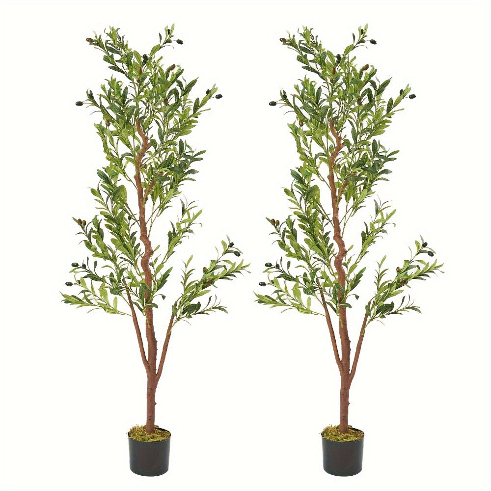 Artificial Olive Tree with Potted Trunk in 5, 6 or 7 Foot Heights and Single or Two-Piece Packs