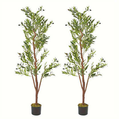 Artificial Olive Tree with Potted Trunk in 5, 6 or 7 Foot Heights and Single or Two-Piece Packs