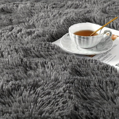 Shaggy Plush Area Rug – Soft Fluffy Carpet for Living Room, Bedroom & Sofa | Non-Slip Machine Washable Tie-Dye & Solid Color Long Pile Rug |
